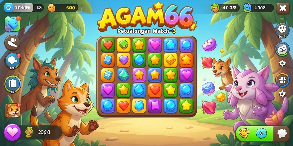 Gameplay seru dari AGAM66 menunjukkan aksi pencocokan elemen Match-3.