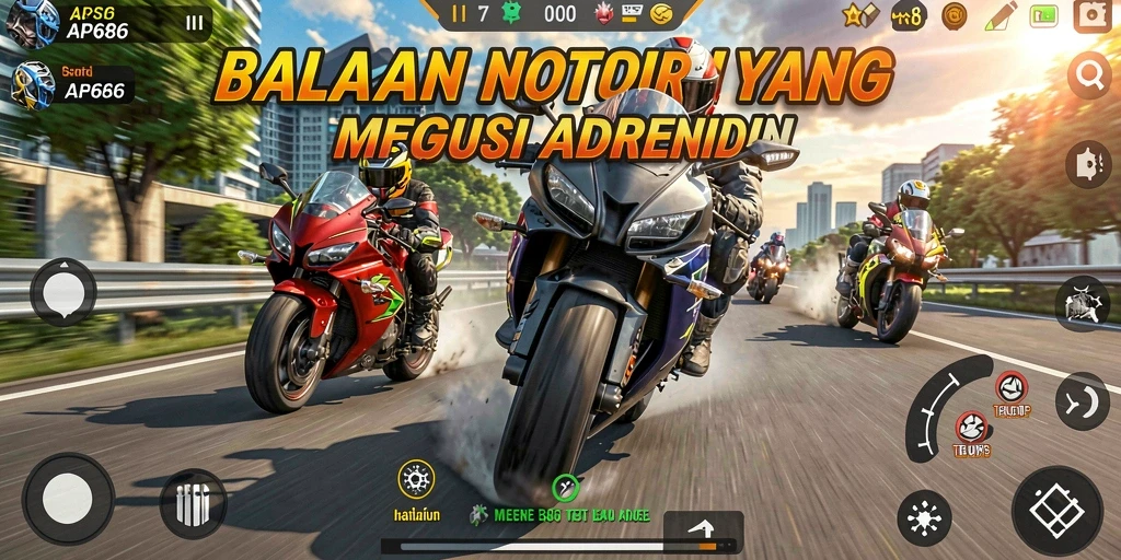 Gameplay menegangkan dengan balapan motor yang cepat.