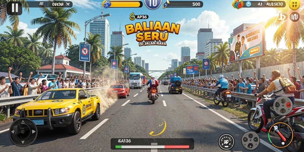Tampilan gameplay seru dari game balapan API36 dengan mobil dan lintasan menantang.