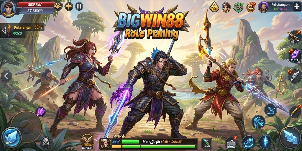 Skrinsut gameplay BIGWIN88 dengan aksi pertempuran mendebarkan.