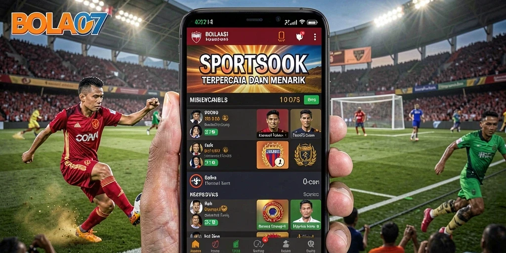 Tampilan antarmuka aplikasi BOLA07 dengan opsi taruhan olahraga.