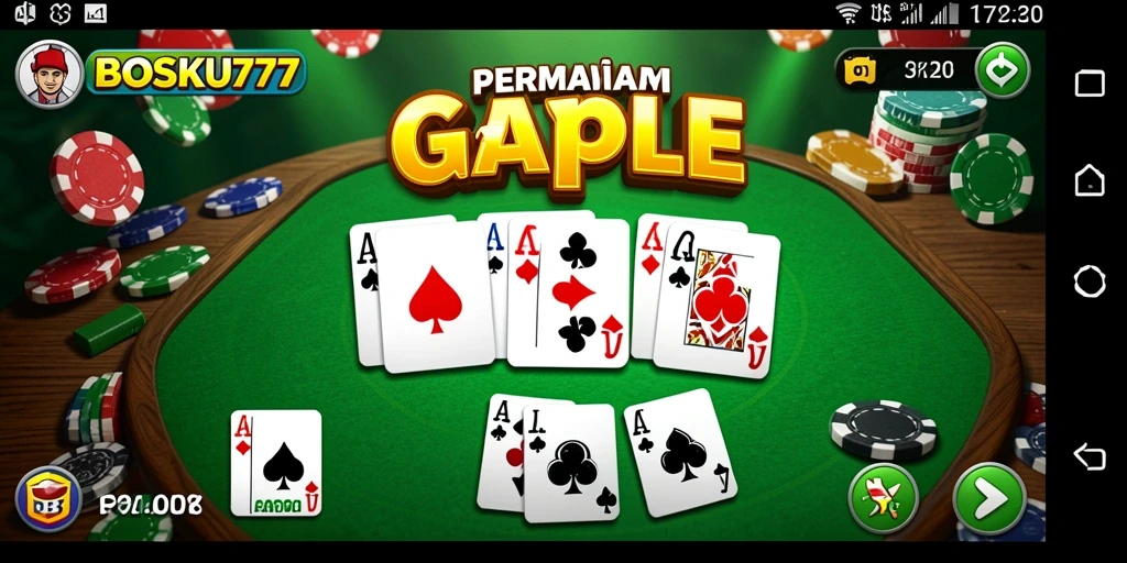Screenshot gameplay BOSKU777 menampilkan suasana permainan Gaple yang seru.