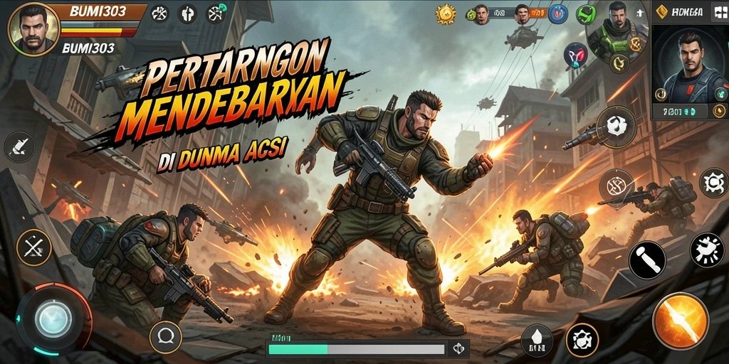 Tampilan menegangkan dari pertarungan BUMI303 dalam gameplay Action.