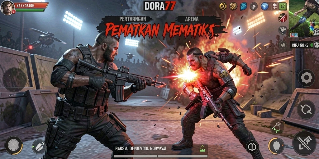 Screenshot gameplay DORA77 yang menampilkan aksi pertempuran sengit.