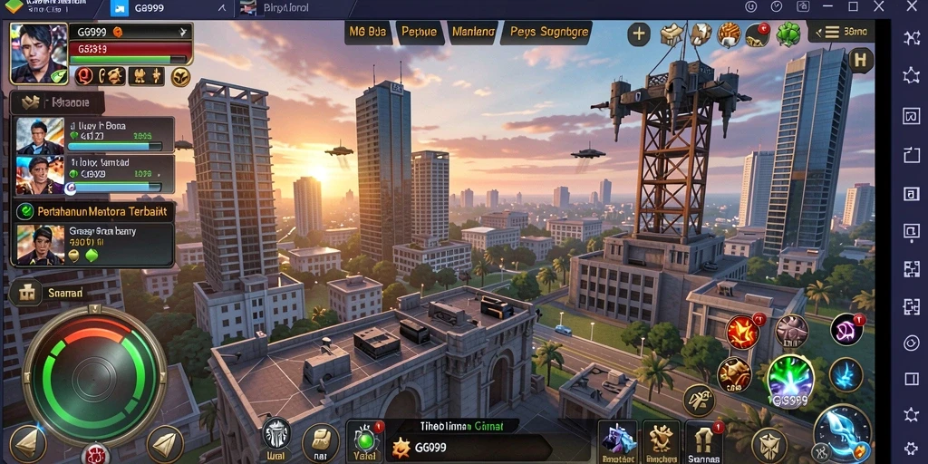 Tampilan menara dan musuh dalam GG999 yang mendebarkan.