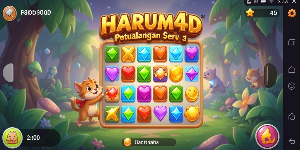 Tangkapan layar menunjukkan gameplay seru HARUM4D dengan simbol yang berwarna-warni.