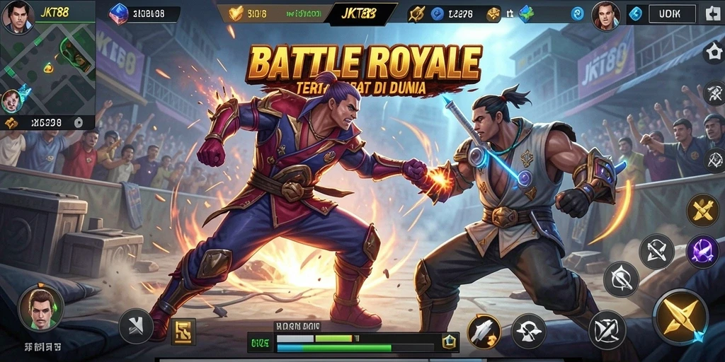 Tangkapan layar JKT88 menunjukkan aksi seru dalam pertempuran Battle Royale.
