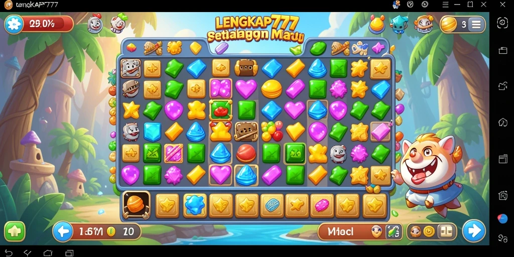 Screenshot gameplay LENGKAP777 menampilkan aksi seru dalam mencocokkan benda warna-warni.