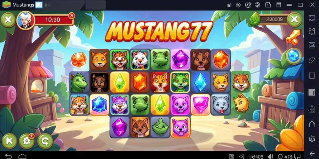 Tampilan gameplay MUSTANG77 yang penuh warna dan menantang.