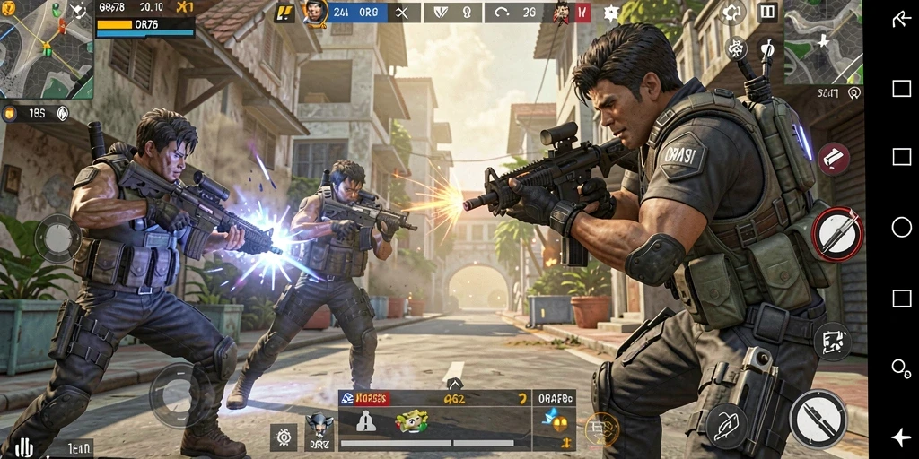 Tampilan gameplay intens dari ORA78 dengan aksi menembak yang menarik.