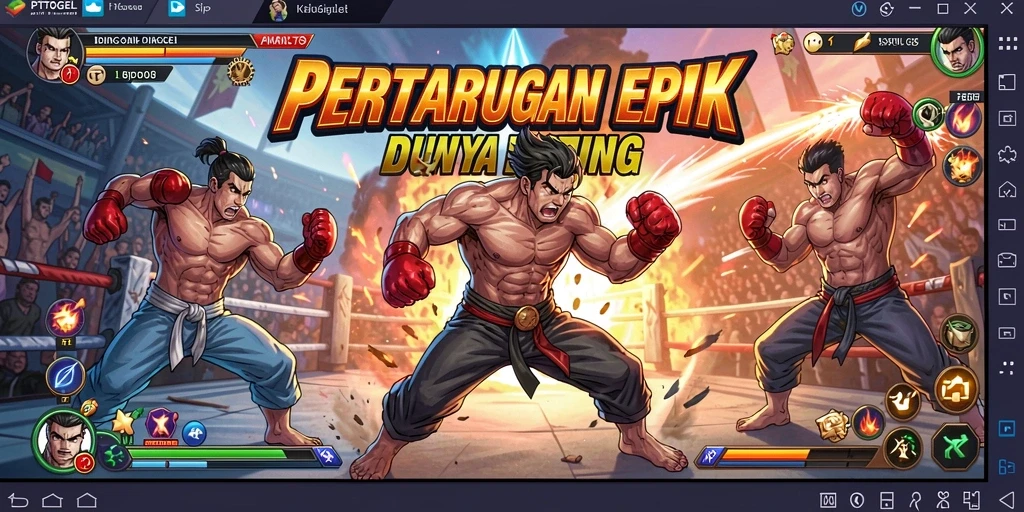 Tangkapan layar utama PTTOGEL menampilkan aksi pertarungan intens.