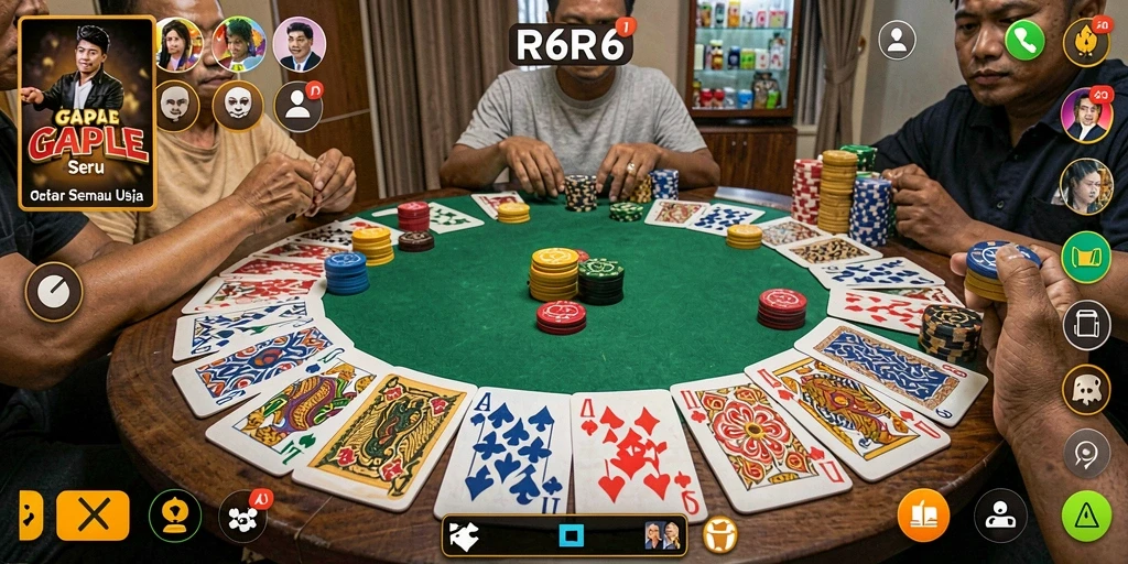 Screenshot gameplay R6R6 yang menampilkan momen seru permainan Gaple.
