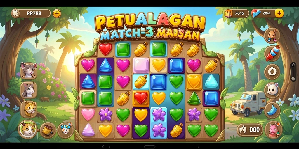 Screenshot gameplay RR789 dengan tantangan Match-3 yang seru.