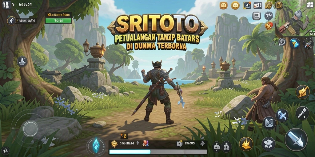 Tampilan gameplay SRITOTO dalam dunia terbuka yang luas dan penuh petualangan.