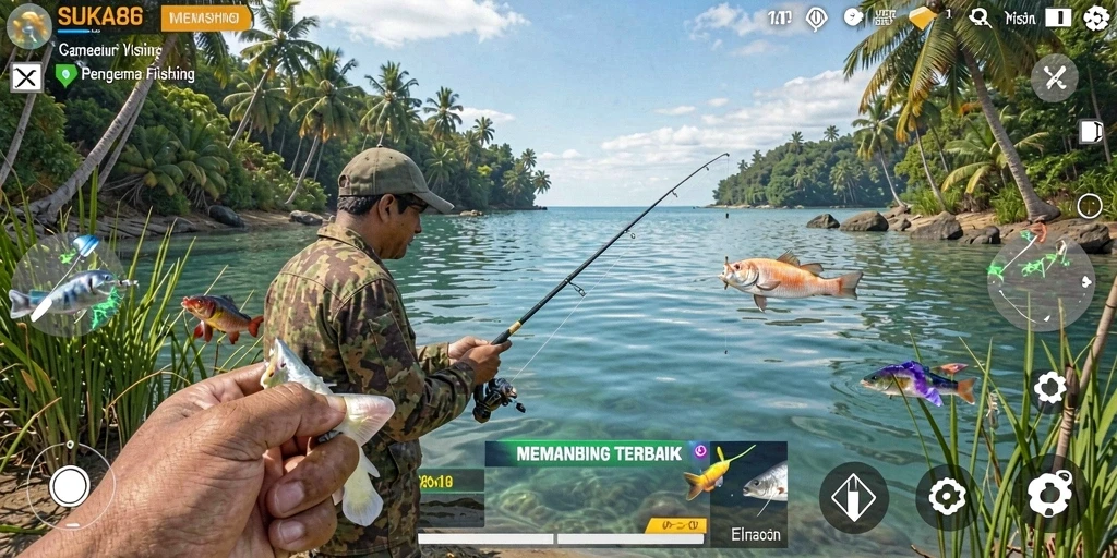 Tampilan gameplay menarik dalam SUKA86 dengan aksi memancing yang seru.