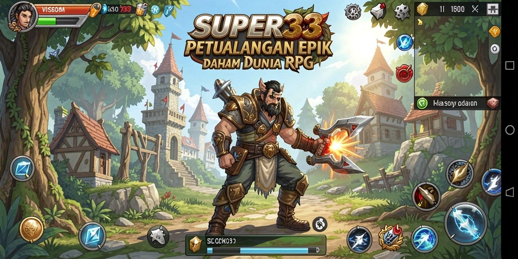 Screenshot menunjukkan karakter utama bertarung melawan monster di dunia RPG.
