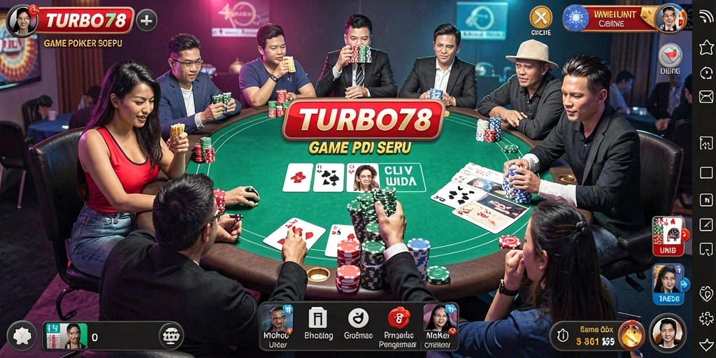 Screenshot gameplay TURBO78 yang menampilkan suasana meja Poker yang seru.