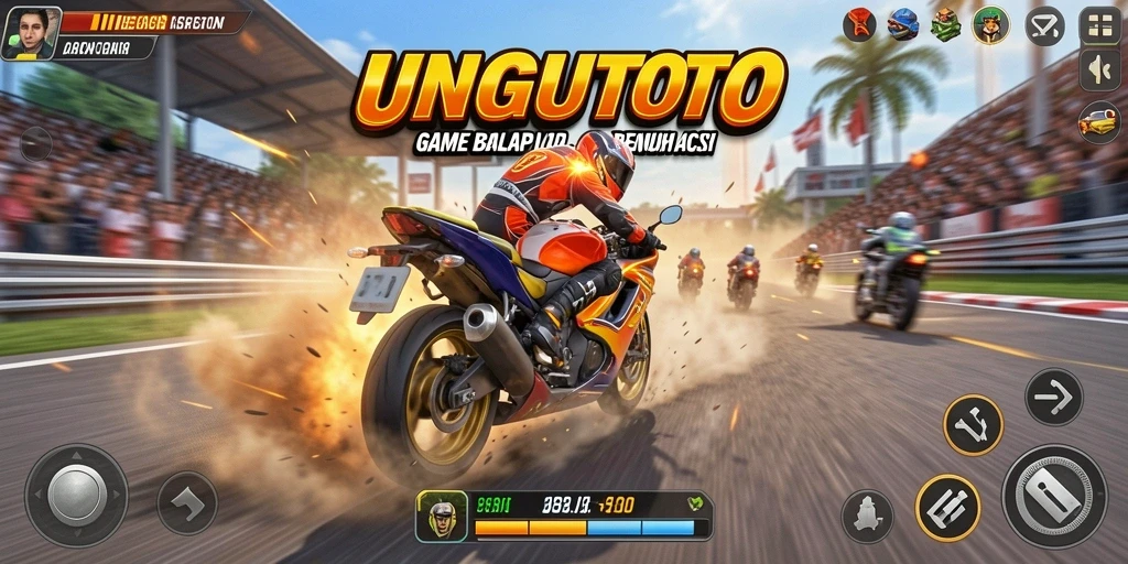 Screenshot gameplay UNGUTOTO menampilkan aksi balap motor yang intens dan seru.