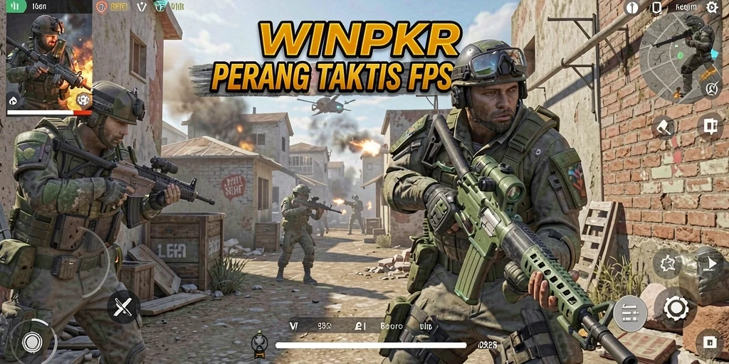 Screenshot dari gameplay WINPKR menunjukkan pertempuran seru di satu peta penuh aksi.