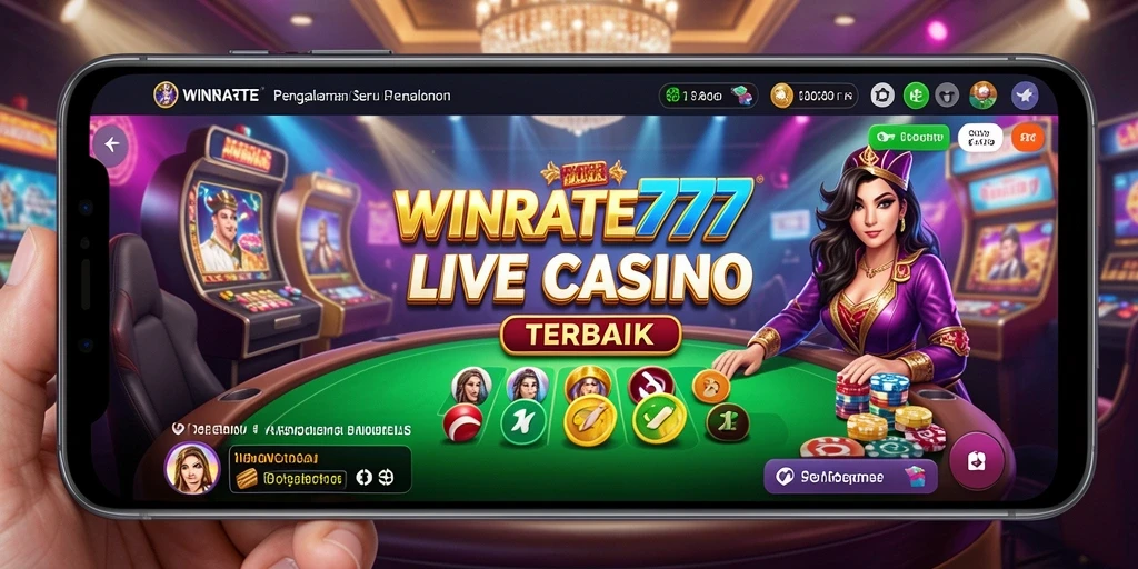 Screenshot WINRATE777 menampilkan dealer live dalam aksi permainan kasino.
